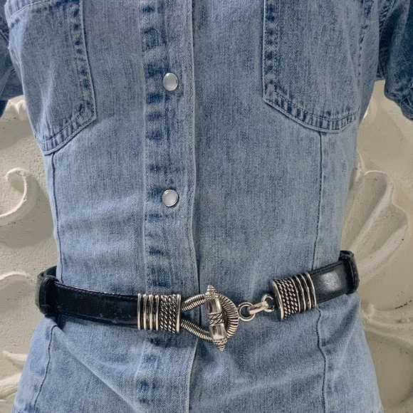 sigi | Accessories | Black Leather Belt Wtoggle Style Silver  display picture 1